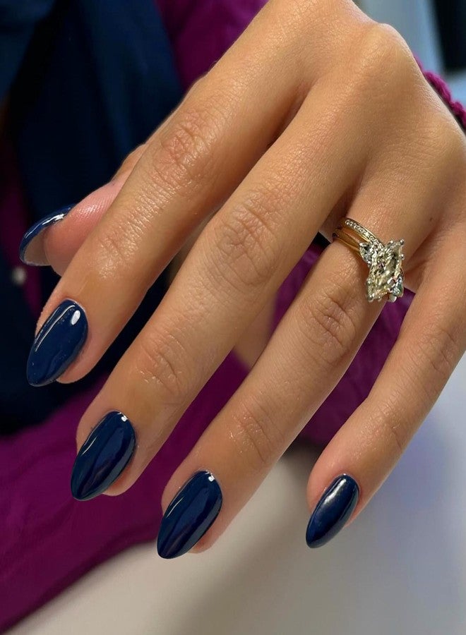 KXAMELIE Navy Blue Press on Short Oval Acrylic Nails - Medium Reusable Thick Round Nails Glue on, 24Pcs - Image 1